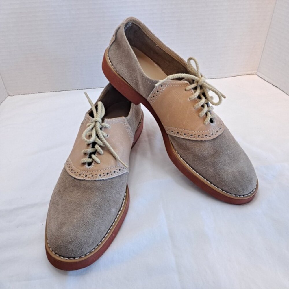 VINTAGE SADDLE OXFORD SHOES ~ SUEDE TAN CREAM GRAY MUSHROOM STONE ~SOFT SOLE SZ8
